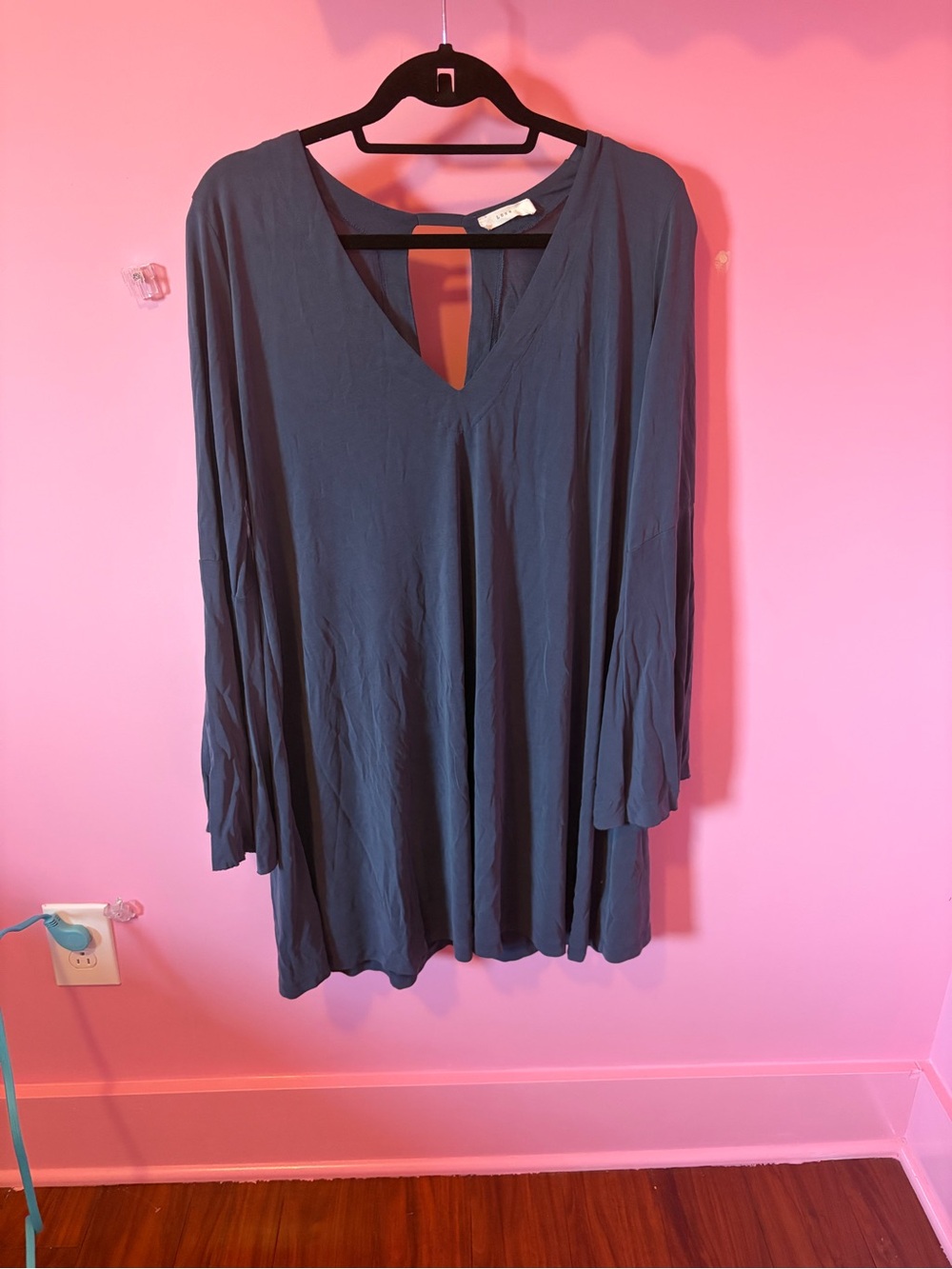 Slate Grey V-Neck Long Sleeve Bell Sleeve Women's Minidress Lush L